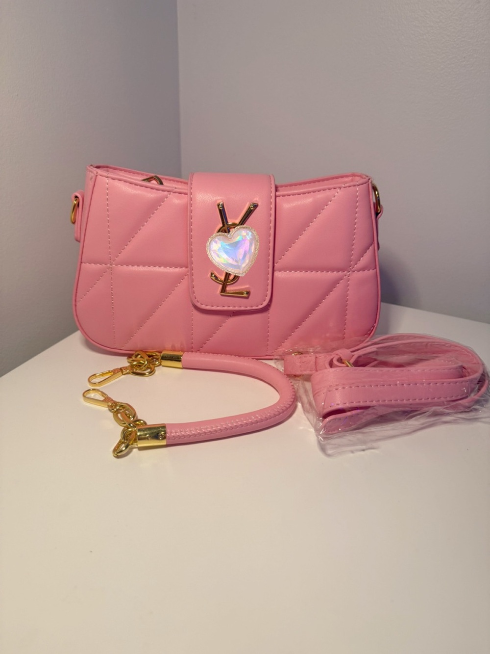 Pink Handbag with Gold Hardware
